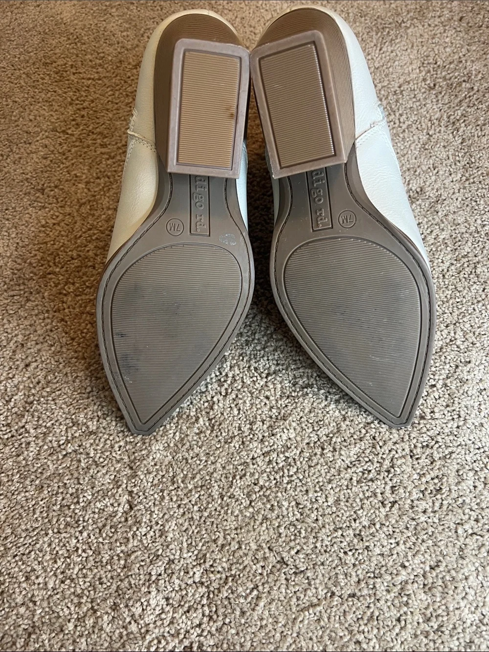 Indigo Cream Pointed Toe Ankle Booties with Side Zip